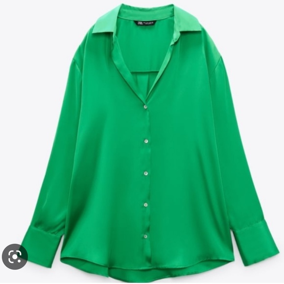 Zara Tops Zara Satin Effect Green Top Poshmark